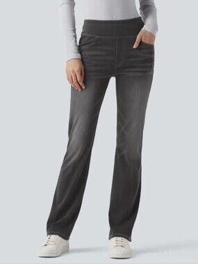Halara Flex High Waisted Pickets Washed Casual Bootcut Pull On Jeans XL